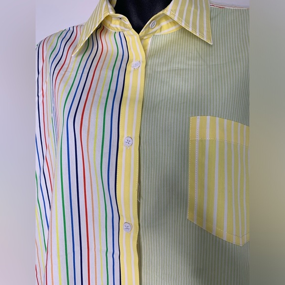 Free People Solid & Striped Rainbow Color Block Dress Shirt Size Medium - Picture 9 of 16